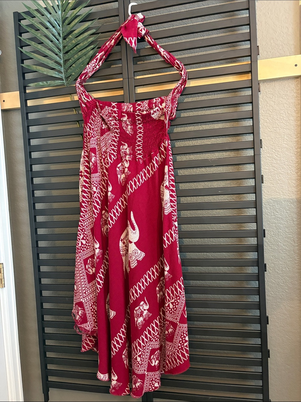 Red Printed Halter Maxi Dress with Elephant Motif